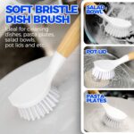 Holikme 3 Pack Dish Brush Set with Bamboo Handle, Kitchen Brushes for Cleaning Pot, Sink and Stove, Skillet Scrubber with Tough Bristles for Cast Iron Grill Pan, Yellow White Black - Image 3