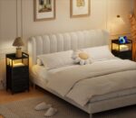 Furnulem Night Stand with Charging Station, Black Nightstand with Drawers and Led Light, Tall Dresser for Bedroom, Bedside Table with Fabric Storage Bins, Metal Frame, Wood Furniture - Image 6