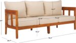 SAFAVIEH Outdoor Collection Owen Natural Teak Solid Wood/Taupe Cushion 3-Seater Sofa - Image 4