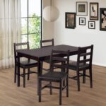 FDW | 5-Piece Solid Wood Dining Table Set for 4 | Brown | Pine Kitchen Table with Upholstered Chairs | Space-Saving Design | Smooth Easy-to-Clean Surface | for Dining Room, Apartment, Restaurant - Image 3