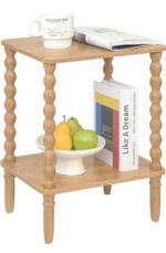 Small End Table, Couch Side Table with 2-Tier Storage Shelf, Wood Coffee Table for Bedroom, Living Room, Small Spaces (Rustic Walnut) - Image 2