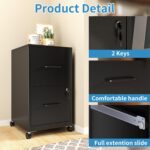 Mobile File Cabinet with Lock, 2 Drawer File Cabinets with Adujustable Feet and Wheels, Metal Office Storage Cabinet Under Desk,Vertical Filing Cabinets for Home Office, Required Assembly - Image 6