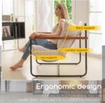 HIGOGOGO Modern Accent Chair, Living Room Chair with Wood Armrests, Shredded Foam Cushion, and Sturdy Metal Frame Reading Chair, Beige - Image 6