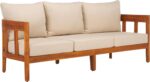 SAFAVIEH Outdoor Collection Owen Natural Teak Solid Wood/Taupe Cushion 3-Seater Sofa - Image 5