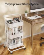 Pipishell 3 Tier Mesh Utility Cart, Rolling Metal Organization Cart with Handle and Lockable Wheels, Multifunctional Storage Shelves for Kitchen Living Room Office White - Image 8