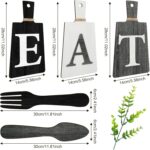 Jetec Cutting Board Eat Sign Set Hanging Art Kitchen Eat Sign Fork and Spoon Wall Decor Rustic Primitive Country Farmhouse Kitchen Decor for Home Decoration(Black, White, Gray) - Image 3