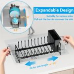 ANTOPY Sink Dish Drying Rack - Expandable Small Dish Rack Over Sinks with Silicone Drying Tray, Dish Drainer for Kitchen Counter with Cutlery Holder, Drying Rack Fit for 14’’-19’’ Kitchen Sink - Image 4