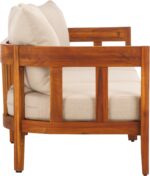 SAFAVIEH Outdoor Collection Owen Natural Teak Solid Wood/Taupe Cushion 3-Seater Sofa - Image 10