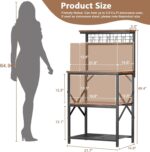 Furologee Kitchen Bakers Rack with Hutch, Coffee Bar Station 4 Tiers, Microwave Oven Stand with 6 S Hooks and Pegboard, Kitchen Microwave Rack for Spice Organizer Workstation, Rustic Brown - Image 4