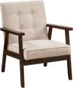 Bonzy Home Mid-Century Modern Accent Chair, Upholstered Fabric Armchair with Solid Wood Frame, Comfy Retro Leisure Chair Reading Chair for Living Room, Bedroom - Image 7