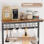 Furologee Kitchen Bakers Rack with Hutch, Coffee Bar Station 4 Tiers, Microwave Oven Stand with 6 S Hooks and Pegboard, Kitchen Microwave Rack for Spice Organizer Workstation, Rustic Brown - Image 5
