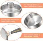 EWFEN 12 Inch Tri-Ply Stainless Steel Frying Pan, Compatible with All Cooktops Up to 600℉, Large Frying Pan with lids, Induction-Ready Skillet, Dishwasher and Oven Safe, Even Heat, 12" Saute Pan+Lid - Image 7