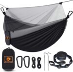 Camping Hammock with Net,Travel Portable Lightweight Hammocks with Tree Straps and Solid D-Shape Carabiners,Parachute Nylon Hammock for Outsides Backpacking Beach Backyard Patio Hiking - Image 2