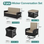 6 Piece Patio Furniture Set, Wicker Patio Conversation Sets with Swivel & Recline Chairs, Outdoor Sectional Sofa Sets with 2 Storage Ottoman, Outdoor Patio Recline Set for Backyard - Image 9
