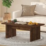 BON AUGURE Coffee Table for Living Room, Farmhouse Wood Center Table, Rectangle Mid-Century Living Room Tables, Unique Fluted Panel Coffee Tables (Rustic Oak, 43Inch) - Image 2
