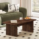 BON AUGURE Coffee Table for Living Room, Farmhouse Wood Center Table, Rectangle Mid-Century Living Room Tables, Unique Fluted Panel Coffee Tables (Rustic Oak, 43Inch) - Image 9