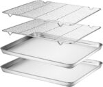 Wildone Baking Sheet & Rack Set [2 Sheets + 2 Racks], Stainless Steel Cookie Pan with Cooling Rack, Size 16 x 12 x 1 Inch, Non Toxic & Heavy Duty & Easy Clean - Image 2
