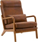 Bonnlo High Back Microfiber Rustic Mid Century Modern Accent Chair, Soild Wood Padding Lounge Armchairs Side Sitting Chairs for Living Room, Bedroom, Guest Room - Image 9