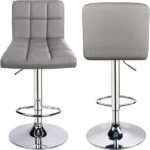 Leopard Bar Stools, Modern PU Leather Adjustable Swivel Bar Stool with Back, Set of 2 (Light Grey) - Image 8