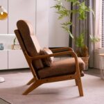 Bonnlo High Back Microfiber Rustic Mid Century Modern Accent Chair, Soild Wood Padding Lounge Armchairs Side Sitting Chairs for Living Room, Bedroom, Guest Room - Image 8