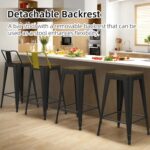 Black Bar Stools Set of 4, Metal Bar Stools with Wooden Seat, Modern 24”Counter Height Barstools with Low Back - Image 6
