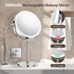 Lighted Makeup Mirror, Rechargeable Height Adjustable Double Sided, 1x/10x Magnifying with 3 Color, Brightness Adjustable, 360° Rotation Vanity, Gift for Women - Image 7