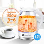 Aigostar Electric Kettle, 1500W Glass Electric Tea Kettle Rapid Heating, Borosilicate Glass, Auto Shutoff and Boil-Dry Protection, Hot Water Boiler BPA Free and Cordless with LED Indicator, 1.7 Liter - Image 5