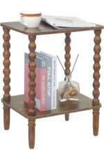 Side Table, Small End Table with Storage Shelf, 2-Tier Small Coffee Tables Living Room for Bedroom, Narrow Spaces (Rustic Brown) - Image 2