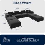 Avenco 141” U-Shaped Modular Sectional with 4 Ottomans, Individually Wrapped Coil Support & Corduroy Fabric, Zero Assembly 8-Piece Set for Spacious Living Room, Black - Image 3