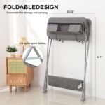 Portable Baby Changing Station with Adjustable Height - Foldable Diaper Table with Wheels,Waterproof Pad, Safety Belt & Large Storage Racks, Ideal for Newborn and Infants (Light Grey) - Image 8