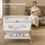 Baby Bassinet Bedside Crib, 3-in-1 Baby Bassinet Bedside Sleeper with Mattress and Soft, Breathable Sheet, Full-Mesh Sides, 6-Height Adjustable, Stable and Secure Crib for Newborns - Image 4