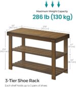 SONGMICS Shoe Rack Bench, 3-Tier Bamboo Shoe Storage Organizer, Entryway Bench, Holds Up to 286 lb, 11.3 x 27.6 x 17.8 Inches, for Entryway Bathroom Bedroom, Yellow Brown ULBS04WL - Image 4