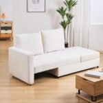mestyl 62.5" Loveseat, 2-in-1 Sofa Bed Couch with Pull Out Bed, Futon Couch with Adjustable Armrests, Sofas for Living Room, Bedroom, Office, Small Spaces, 800lb Capacity, Linen Fabric, Modern, White - Image 9