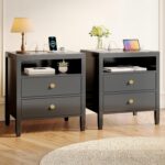 Huuger Black Nightstand Set of 2, Night Stand with Charger Station, Bedside Table with 2 Drawers, Bed Side Tables for Bedroom, Modern Nightstands, Metal Knobs, Painted Surface | with Charger Station, 2 Drawers, Bed Side Tables, for Bedroom, Metal Knobs, Painted Surface - Image 2
