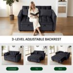 FLEXISPOT XCT4 Convertible Sofa Bed, 3-in-1 Loveseat Sofa Couch with Adjustable Backrest, Pull Out Couch with 2 Pillows & 2 Side Pockets, Futon Sleeper for Dorms Apartment Living Room, Black - Image 4