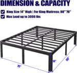 Hunlostten 14in High King Bed Frame No Box Spring Needed, Heavy Duty King Platform Bed Frame with Round Corners, Easy Assembly, Noise Free, Black - Image 4