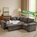 Modular Sectional Sofa with Pull Out Bed Sleeper Sofa L Shaped with Storage, Sectional Couch for Living Room Convertible Sofa Bed with Removable Sofa Cover(5 Seats Grey) - Image 6