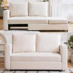 mestyl 62.5" Loveseat, 2-in-1 Sofa Bed Couch with Pull Out Bed, Futon Couch with Adjustable Armrests, Sofas for Living Room, Bedroom, Office, Small Spaces, 800lb Capacity, Linen Fabric, Modern, White - Image 2