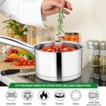 TeamFar 2 qt Saucepan with Lid, Stainless Steel Small Sauce Milk Pan with Tri-ply Bottom for Induction/Gas/Electric/Ceramic, Healthy & Heavy Duty, Mirror Finish & Straight Side, Dishwasher Safe - Image 8