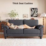 70" Sofa Living Room Couch, Velvet Deep Couches for Small Spaces, Mid Century Modern Loveseat with Storage Bag, Bedroom, Apartment, Office, Removable Sofa Cover Spring Cushions, Fast Assembly, Grey - Image 5