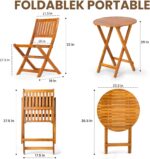 3-Piece Bistro Set Outdoor, Acacia Wood Folding Patio Furniture Set for Backyard Garden Porch, 2 Chairs and 1 Cafe Table, Teak Finish, Light Brown - Image 4