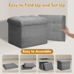 Storage Ottoman with Extra Thick Foam Padded Seat, Foldable Foot Rest Stool with Linen Fabric, 43L Ottoman with Storage Bench for Bedroom Living Room, Holds Up to 300lbs, 17x13x13in, Dark Gray - Image 7