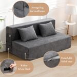 HOMFINE Folding Sofa Bed - Convertible Sleeper Chair with Pillow, Fold Out Couch, Memory Foam Floor Mattress, Futon Couch, Lazy Sofa for Living Room/Dorm/Guest Room/Home Office, Grey, Queen Size - Image 6