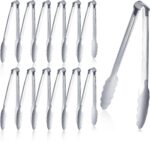 12 Pieces Buffet Tongs 7'' Serving Tongs Heavy Duty Stainless steel Kitchen and BBQ Utility Tong (Silver, 7inch) - Image 2