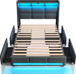 Rolanstar Twin Size Bed Frame with LED Lights and Charging Station, Upholstered Bed Storage Headboard & Drawers, Heavy Duty Wood Slats, Easy Assembly - Image 2