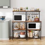 Furologee Kitchen Bakers Rack with Hutch, Coffee Bar Station 4 Tiers, Microwave Oven Stand with 6 S Hooks and Pegboard, Kitchen Microwave Rack for Spice Organizer Workstation, Rustic Brown - Image 7