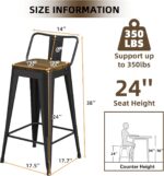 Black Bar Stools Set of 4, Metal Bar Stools with Wooden Seat, Modern 24”Counter Height Barstools with Low Back - Image 3