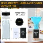 36 Glass Spice Jars with Labels,Spice Jar Set,4oz Seasoning Containers,Spice Containers with Black Airtight Lids and Shaker Lids,Square Empty Spice Bottles, 492 Labels,1 Funnel - Image 4