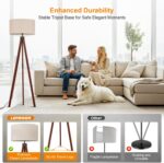 LEPOWER Wood Tripod Floor Lamp, Mid Century Standing Lamp, Modern Design Studying Light for Living Room, Bedroom, Study Room and Office, Flaxen Linen Shade with E26 Base Brown - Image 3