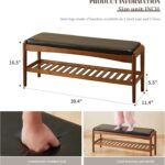 Shoe Rack Bench Entryway Bamboo Shoe Storage Bench with Leather Cushion 2 Tiers Shoe Rack Entryway Bench for Hallway, Living Room,Bedroom(Black Bench top+Brown Frame) - Image 3